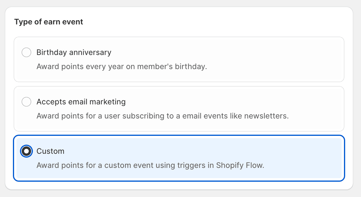 Creating a custom earn event