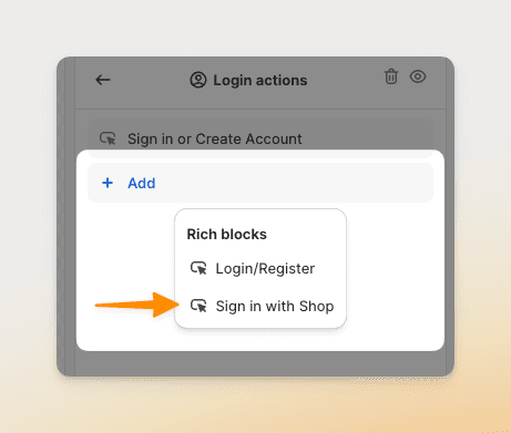 Add the Sign in with
Shop action